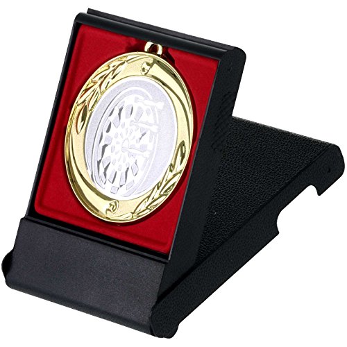 pokalspezialist Dart Medaille mit Etui zum Aufstellen Gold 70mm Metall von pokalspezialist