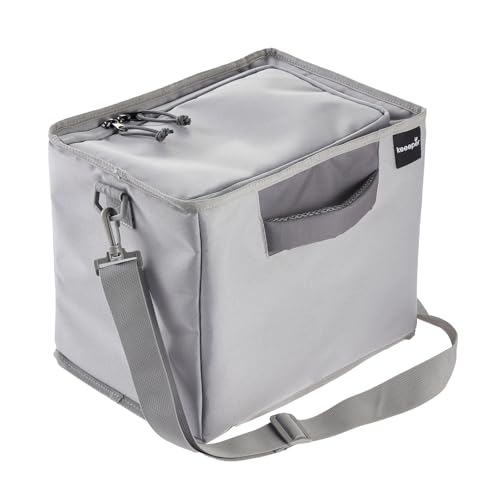 keeeper neo Faltbare Isoliertasche, 19 l, Gr. L, Mit Schultergurt, Passend für Klappbox ben, 8 kg Tragkraft, 5 h kühlend/wärmend, Aus recycelten PET-Flaschen, 31,5 x 23 x 26,4 cm, Graphite von keeeper