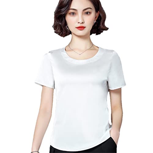 keusyoi Damen Bluse Sommer Kurzarm Übergröße Basic T-Shirt Frauen Blusen Satin Seide Weiß Bluse für Frauen von keusyoi