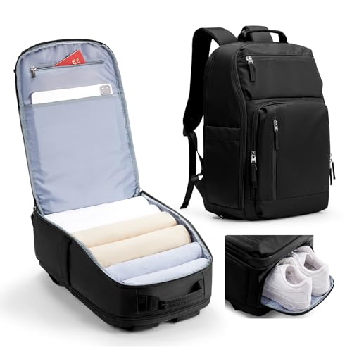kibachev Reiserucksack Damen/Women Mit Schuhfach 45x36x20, Rucksack Handgepäck Flugzeug, Diebstahlsichere Reisetasche Herren 30l, Wasserdicht Travel Rucksack Mit Laptopfach Viele Fächer (Schwarz) von kibachev