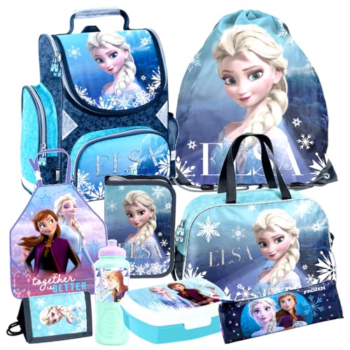 Frozen Eiskönigin ELSA 9 Teile Set Schulranzen Ranzen Federmappe Tasche Tornister Sporttasche mit Sticker-von-Kids4shop von kids4shop