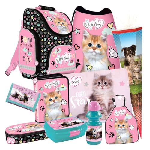 Katze Cat 10 Teile Set Schulranzen RANZEN Federmappe Tasche Tornister Schultüte mit Sticker-von-Kids4shop von kids4shop
