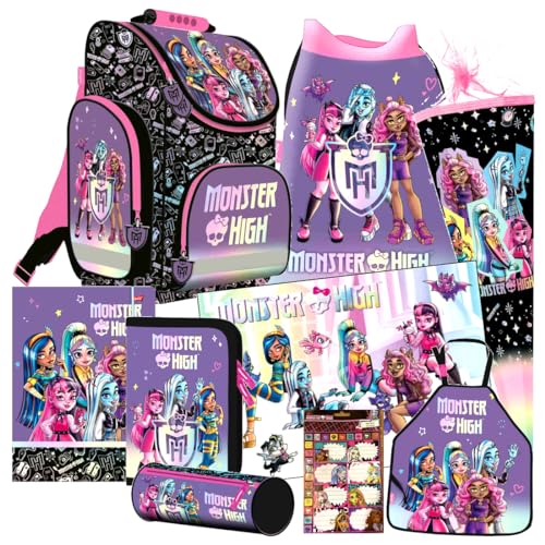 Monster High 7 Teile Set Schulranzen Ranzen Federmappe Tornister Schultüte 85 cm mit Sticker-von-Kids4shop Tasche Puppen Motiv von kids4shop
