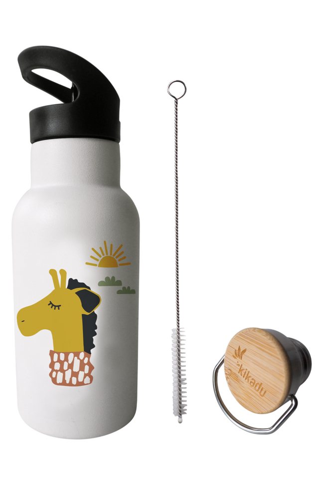 kikadu Trinkflasche, Giraffe Natur, doppelwandige, schadstofffreie, Edelstahl, 350 ml von kikadu