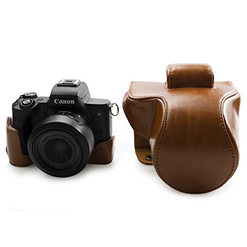 kinokoo EOS M50 /EOS M50 Mark II Tasche – Vollständige Kameratasche kompatibel für Canon EOS M50 /EOS M50 Mark II mit 15–45 mm Objektiv – PU Leder Tasche Schutzhülle – Braun von kinokoo