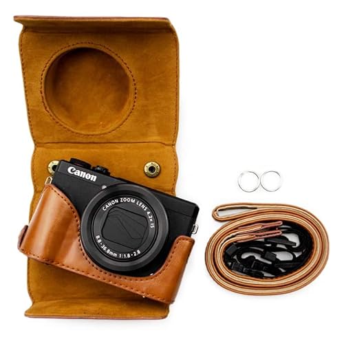 kinokoo Kameratasche für Canon PowerShot G7X Mark III, PU Leder Schutzhülle für Canon G7XIII G7XII mit Schultergurt (Braun) von kinokoo