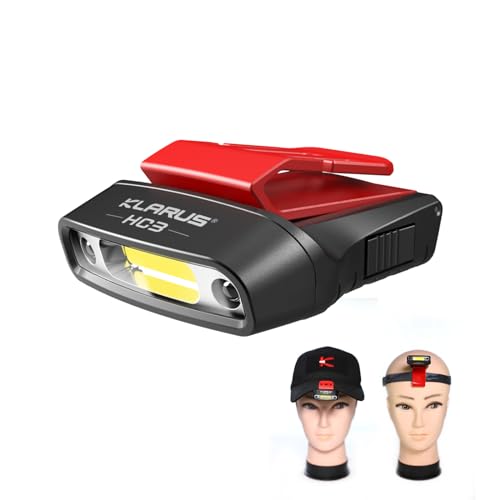 klarus HC3 LED Clip On Cap Leicht Cap Light Kopflampe Stirnlampe, Weiss und Rotlicht mit Sensorsteuerung, 5 Modi dimmbar, für die Jagd, Camping, Fischen von klarus