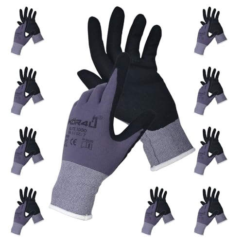kör4u 10 Paar Arbeitshandschuhe Elite, atmungsaktiv und beschichtet, als Schutzhandschuhe, Gartenhandschuhe Damen und Mechaniker Handschuhe geeignet, hochwertige Nitril-Beschichtung, ölbeständig von kör4u