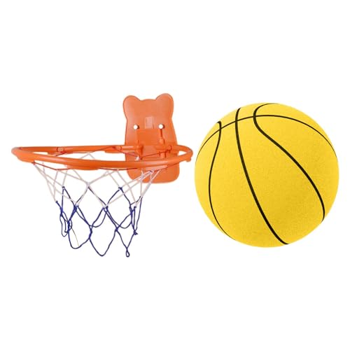kowaku Stiller Basketball mit Korb, Interaktives Spielzeug für Eltern Und Kinder, Tragbarer Übungsball, Geschenkidee für Partys, Gelb von kowaku