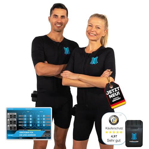 kraftwunder EMS Anzug – Classic Home Komplettsystem – 20 Elektroden für effektives Ganzkörpertraining – kabelloses EMS-Training für Zuhause – Made in Germany - inkl. App & Steuerbox (XL) von kraftwunder