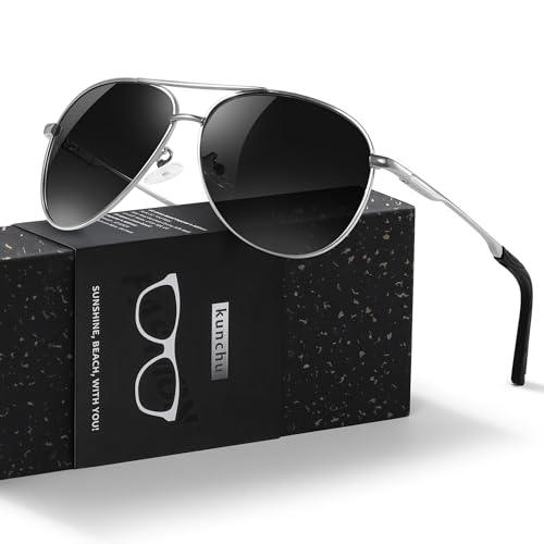 kunchu Sonnenbrille Herren Damen Polarisierte Unisex UV400-Schutz Klassische Ultraleichte Fahren Angeln Laufen Outdoor Schwarze Fliegerbrille Vintage Fahrerbrille Silber Grau von kunchu