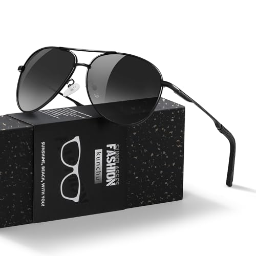 kunchu Sonnenbrille Herren Damen Polarisierte Unisex UV400-Schutz Klassische Ultraleichte Fahren Angeln Laufen Outdoor Schwarze Fliegerbrille Vintage Fahrerbrille SchwarzGrau von kunchu