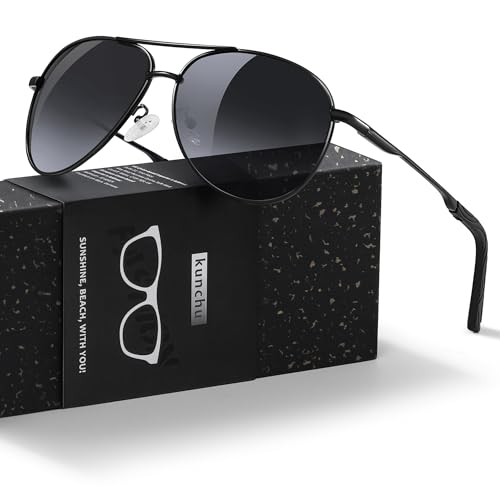 kunchu Sonnenbrille Herren Damen Polarisierte Unisex UV400-Schutz Klassische Ultraleichte Fahren Angeln Laufen Outdoor Schwarze Fliegerbrille Vintage Fahrerbrille Verblassendes Grau von kunchu