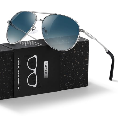 kunchu Sonnenbrille Herren Damen Polarisierte Unisex UV400-Schutz Klassische Ultraleichte Fahren Angeln Laufen Outdoor Schwarze Fliegerbrille Vintage Fahrerbrille Progressives Blau von kunchu