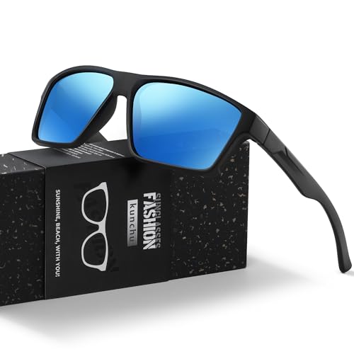 kunchu Sonnenbrille Herren und Damen Polarisierte Schutzsonnenbrille Klassische Retro-Sonnenbrille UV400 Quadratisch,Fahren,Outdoor,Reisen,Radfahren,Golf,Angeln,Eisblau Sunglasses von kunchu