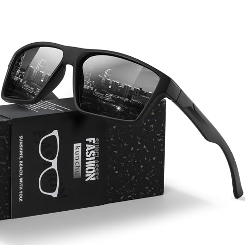 kunchu Sonnenbrille Herren und Damen Polarisierte Schutzsonnenbrille Klassische Retro-Sonnenbrille UV400 Quadratisch,Fahren,Outdoor,Reisen,Radfahren,Golf,Angeln,Schwarz Sunglasses von kunchu
