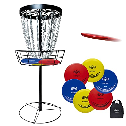 Disc Golf Basket Target - Pro 24 Ketten Tragbarer Metall Golf Torkorb mit 6 Scheiben und Tragetasche - Flying Discs Golfkörbe für Indoor & Outdoor Training Schwarz von kusine