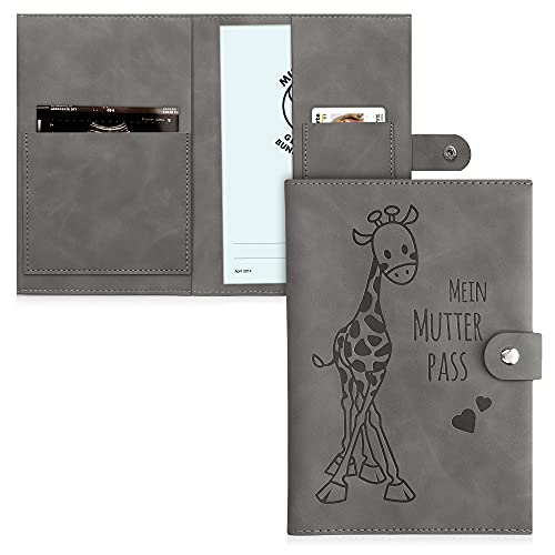 kwmobile Mutterpasshülle aus Kunstleder in Nubuklederoptik - Hülle für deutschen Mutterpass mit extra Fächern - Cover Mutterpass Giraffe Grau von kwmobile