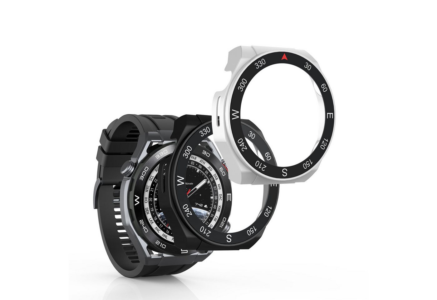 kwmobile Smartwatch-Hülle 2x Hülle für Huawei WATCH Ultimate, Fullbody Fitnesstracker Glas Cover Case Schutzhülle Set von kwmobile