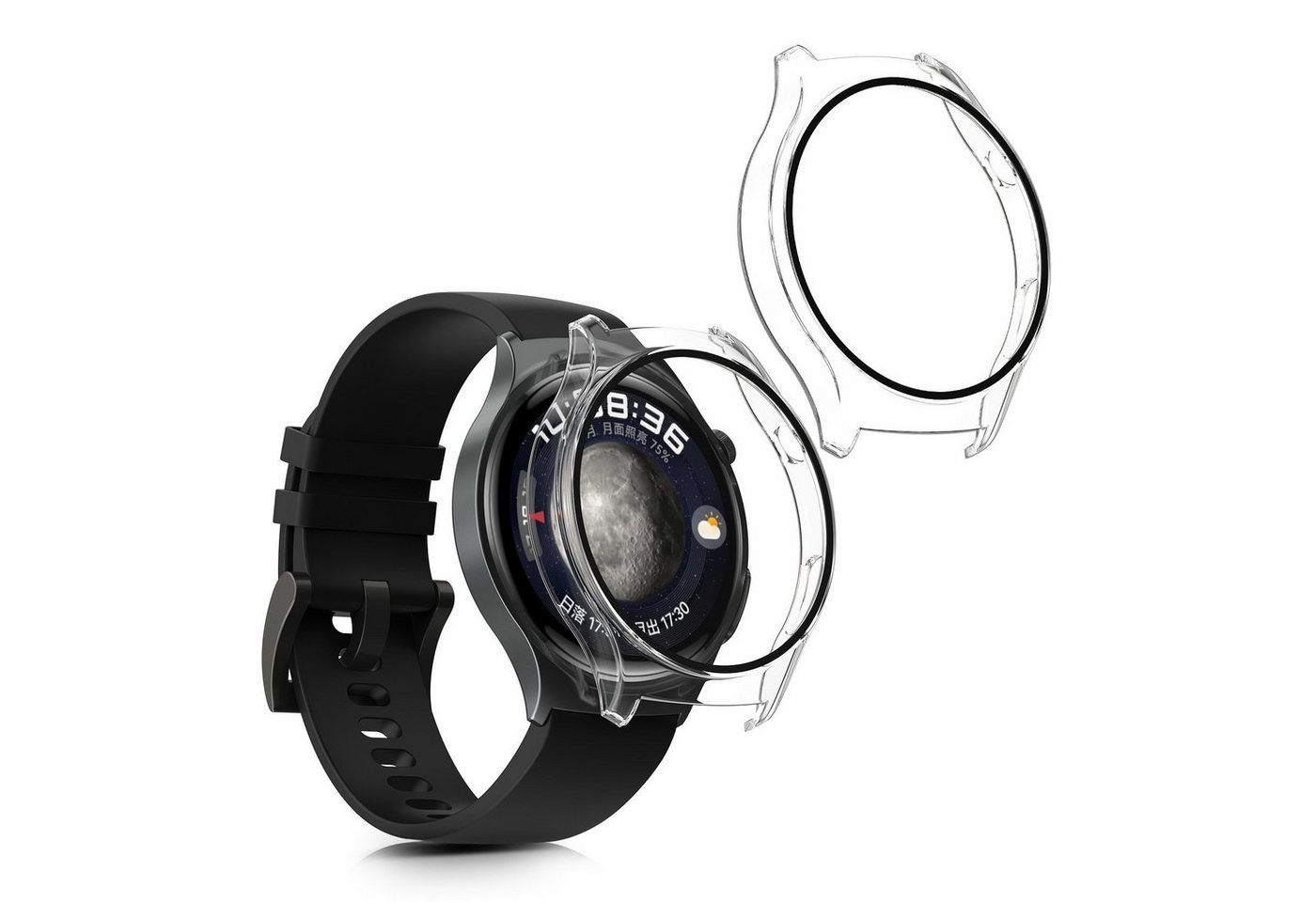 kwmobile Smartwatch-Hülle 2x Hülle für Huawei Watch 4, Fullbody Fitnesstracker Glas Cover Case Schutzhülle Set von kwmobile
