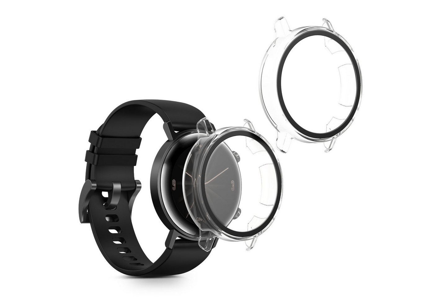 kwmobile Smartwatch-Hülle 2x Hülle für Huawei Watch GT2 (42mm), Fullbody Fitnesstracker Glas Cover Case Schutzhülle Set von kwmobile