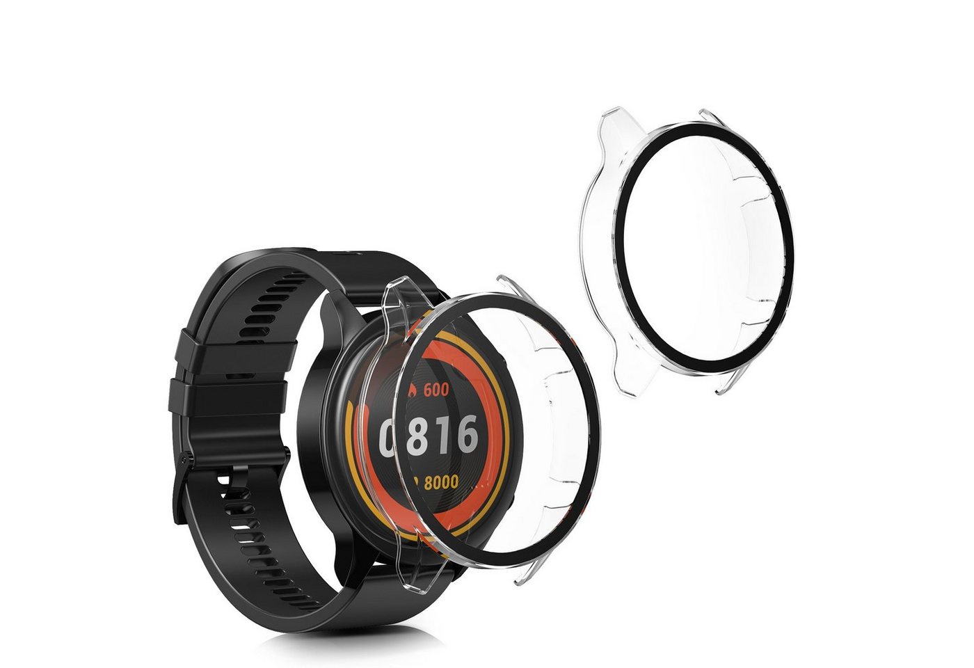 kwmobile Smartwatch-Hülle 2x Hülle für Xiaomi Mi Watch / Mi Watch Color Sport, Fullbody Fitnesstracker Glas Cover Case Schutzhülle Set von kwmobile