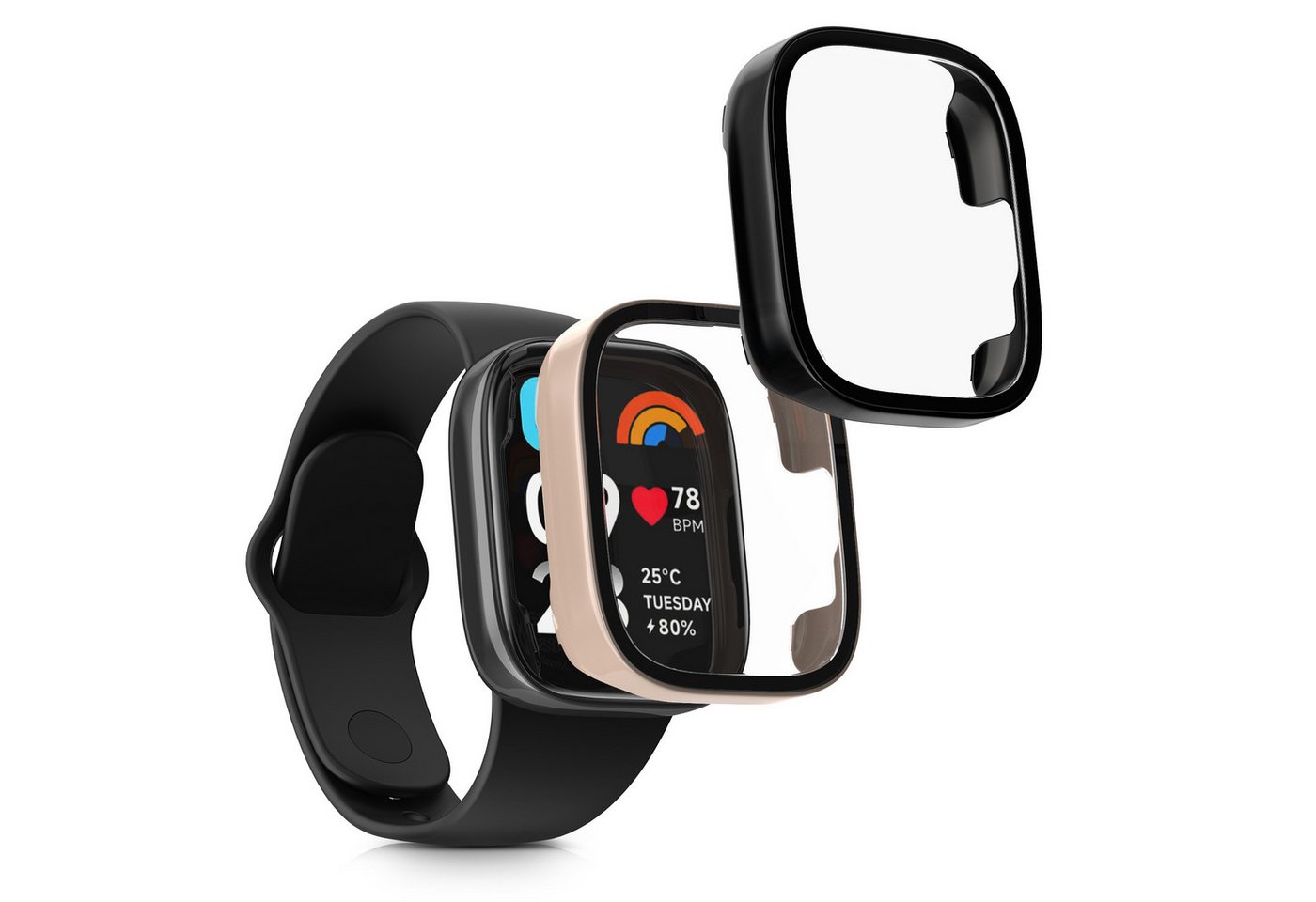 kwmobile Smartwatch-Hülle 2x Hülle für Xiaomi Redmi Watch 3 Active, Fullbody Fitnesstracker Glas Cover Case Schutzhülle Set von kwmobile