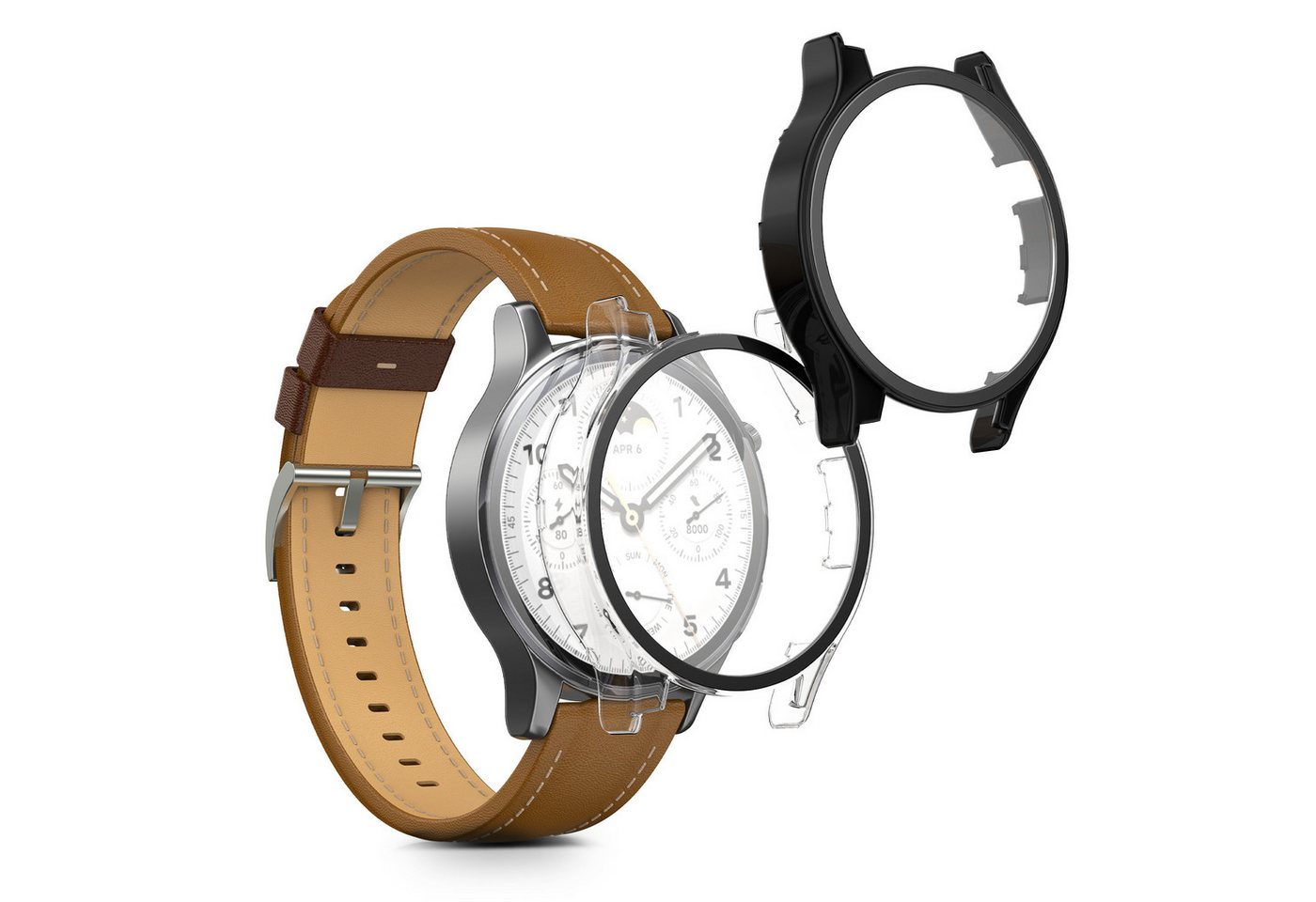 kwmobile Smartwatch-Hülle 2x Hülle für Xiaomi Watch S1 Pro, Fullbody Fitnesstracker Glas Cover Case Schutzhülle Set von kwmobile
