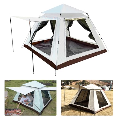 Camping Zelt,kyaoayo Familie Kuppelzelte für 3-4 Personen Wurfzelt mit Erweiterbare Veranda Pop up Zelt Winddicht Wasserdicht für Camping, Garten, Wanderausflug (Cremeweiß – 210 x 210 x 135 cm) von kyaoayo