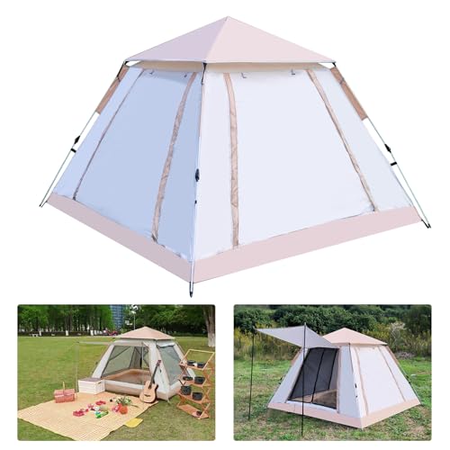 Camping Zelt,kyaoayo Familie Kuppelzelte für 3-4 Personen Wurfzelt mit Erweiterbare Veranda Pop up Zelt Winddicht Wasserdicht für Camping, Garten, Wanderausflug (Grau-210X210X135CM) von kyaoayo