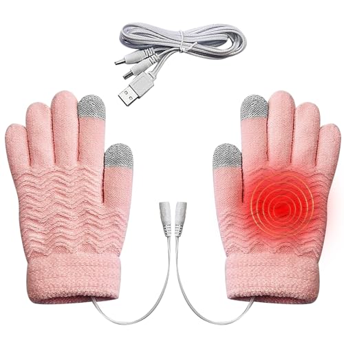 kyaoayo Beheizbare Handschuhe, Handschuhe Mit Heizung, Unisex, USB Beheizte Handschuhe, Strick-Heizhandschuhe, Oberseite Leitend für Touchscreen-Nutzung Mit Handschuhen. (Rosa) von kyaoayo