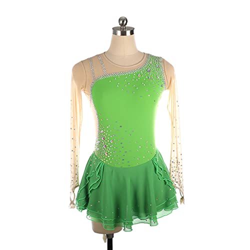 kzytamz Winter Sport lyrische Frauen Erwachsene Figur EIS Skating Kleid Langarmes Strass -Turner Gymnastik Lotard Activwear (S,Green) von kzytamz