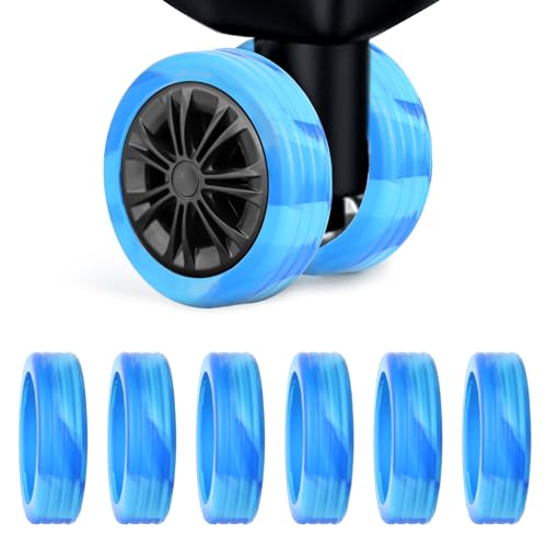 8 Stück Wheel Covers, Tragbare Silikon Gepäckradschutzabdeckungen Geräuschfeste Gepäck Spinnerradabdeckungen für die Meisten 8 Rollen Gepäckstücke (Blau + Hellblau) von lasuroa
