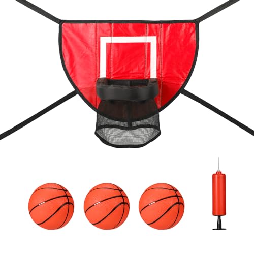 lasuroa Trampolin Basketballkorb Set, Befestigung Wasserdicht Basketballtor für Trampolin Weich Mini Basketball Trampolin Basketballspielzubehör für Alle Altersgruppen Basketball Liebhaber (Rot) von lasuroa