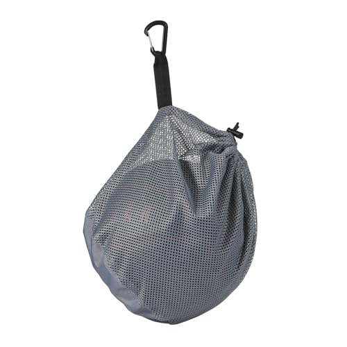 lasuroa Einzelne Balltasche mit Reißverschlusstasche, 25 x 30cm Ball Netztasche Kordelzug Sling-Back-Tasche mit Schnallenclip zum Tragen von Basketball Fußball Volleyball Rugby (Grau) von lasuroa