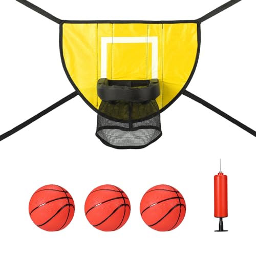 lasuroa Trampolin Basketballkorb Befestigungsset, Basketballtor für Trampolin mit 3 Mini-Basketball und 1 Pumpe, Wasserdichtes Basketballspielzubehör für alle Altersgruppen (Gelb) von lasuroa