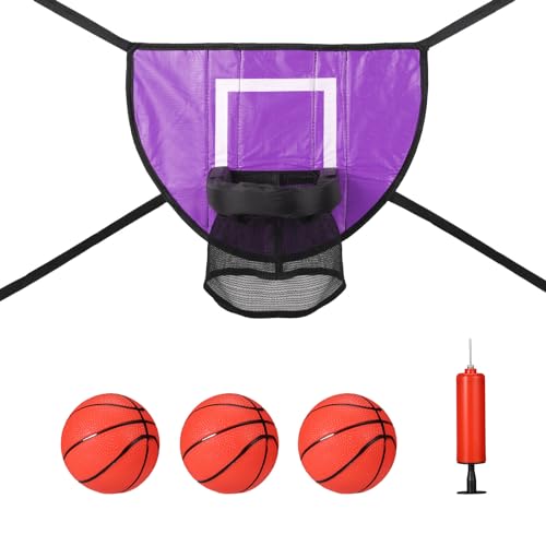 lasuroa Trampolin Basketballkorb Befestigungsset, Universelles Basketballtor für Trampolin mit 3 Mini-Basketball und 1 Pumpe, Einfache Installation Trampolin-Zubehör für Basketball (Lila) von lasuroa