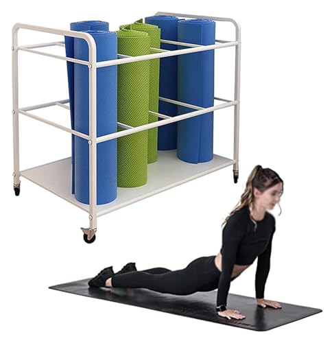 Yogamatten-Aufbewahrungsregal, Robuster Mehrzweck-Yogamattenhalter mit Rädern, for Schaumstoffrolle, Yoga-Rad, Übungsband(Color:White) von lbEUR