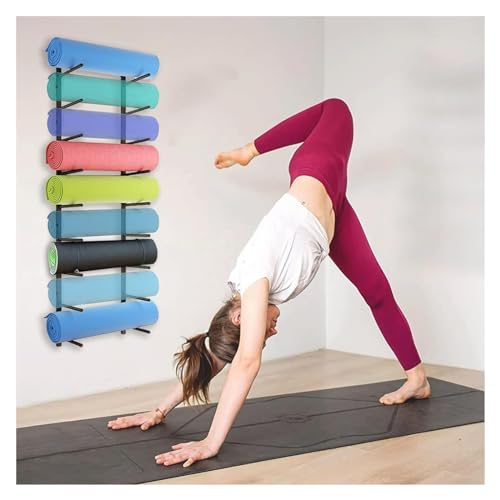 Yogamattenhalter Wandhalterung, Yogamatten-Wandhalter aus Metall mit großem Fassungsvermögen, kommerzielles Wandregal for Sportzubehör von lbEUR