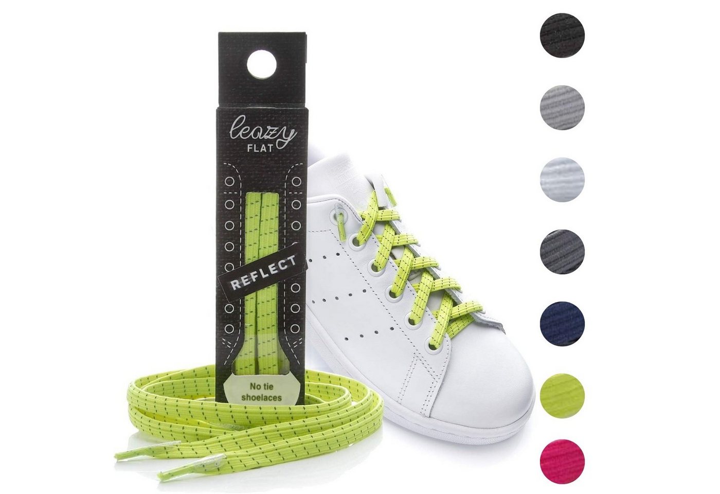 leazy Schnürsenkel ohne Binden Flache Elastische Schuhbänder zum Einhaken, Reflektierende Gummischnürsenkel für Kinder und Erwachsene von leazy