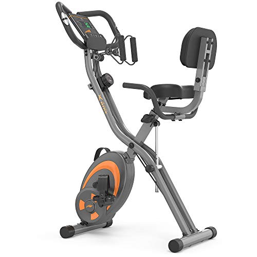 leikefitness Fahrradtrainer, Klappbar Heimtrainer Fitnessfahrrad, Multifunktionale Ergometer Fitnessgerät Sportgerät Zuhause mit 12-Stufiger Widerstand, Pulsmesser, Zugbänder, für Cardio von leikefitness