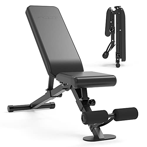 leikefitness Verstellbare Hantelbank, faltbare Trainingsbank mit automatischer Verriegelung für aufrechte Neigung und flache Ganzkörperübungen (GM58101 (schwarz) von leikefitness