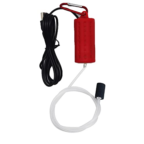 Luftpumpe Aquarium USB Mini Sauerstoffpumpe Leise Oxygen Pump Energie Sparen Sauerstoff Bubbler mit Luftstein und Single Outlet Silikonschlauch 1W (Rot) von lenpestia