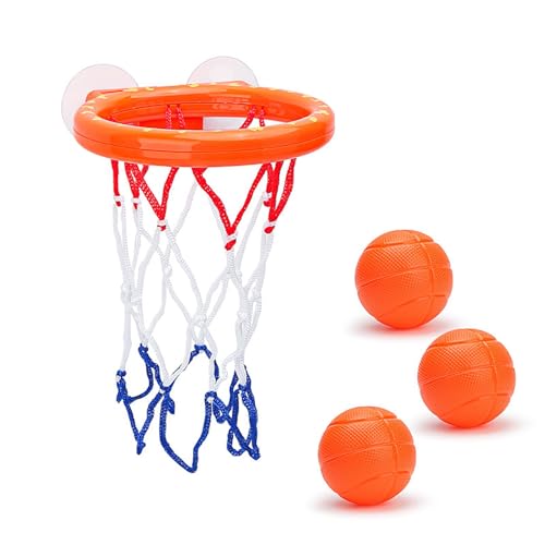 Leryveo Basketball-Ballkorb für Badezimmer, Badewannen-Basketballkorb | 4-teiliges Set mit lustigen Basketballkörben und Bällen - Cartoon-Design-Saugnapf-Basketballkorb, tragbares und interaktives von leryveo