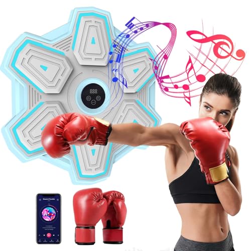 Music Boxing Machine,Musik-Boxmaschine für Erwachsene,Bluetooth Musikboxing Maschine mit 6 LED-Licht,9 Modi/Geschwindigkeitseinstellung,Bluetooth Sensor,elektronische Boxmaschine (Blau+Handschuhe) von lifetter