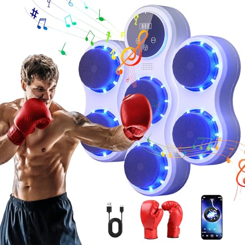 lifetter Music Boxing Machine, LED Elektronische Musik Boxing Machine mit Bluetooth, 9 Geschwindigkeiten und 9 Modi, 5 Lautstärkeregelung, Zählmodus, für Erwachsene und Kinder (Weiß+Handschuhe) von lifetter