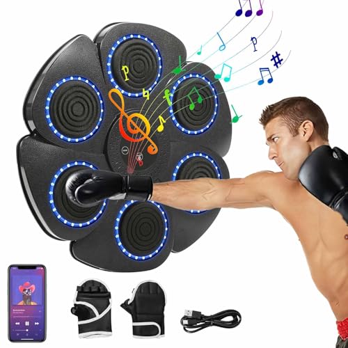 lifetter Musik Boxmaschine, LED Music Boxing Machine, Bluetooth Boxing Machine mit 9 Geschwindigkeitsmodi und Zählmodus, Smart Musik Boxmaschine für Heimübungen Stressabbau (Schwarz+Handschuhe) von lifetter