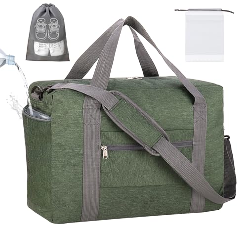 lifwimner Handgepäck Tasche für Flugzeug 45x32x18 Reisetasche klein für Damen&Herren Weekendertasche Bag Cabin Bag Faltbare Handgepäck Koffer mit Nasstasche(Armeegrün 25L) von lifwimner