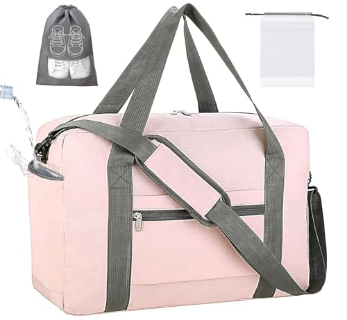 lifwimner Handgepäck Tasche für Flugzeug 45x32x18 Reisetasche klein für Damen&Herren Weekendertasche Bag Cabin Bag Faltbare Handgepäck Koffer mit Nasstasche(Rosa 25L) von lifwimner