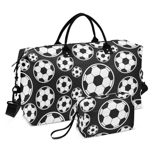 Fußball-Gepäck-Reisetasche, Reisetasche, Wochenendausrüstung, Sporttasche mit verstellbarem Gurt, für Fitnessstudio, 2-teiliges Set, Fußballball, 1 size von linqin